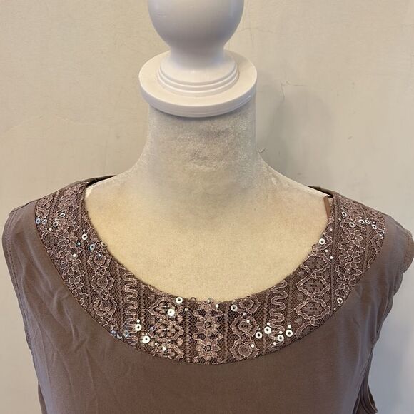 R & M Richards taupe 2 piece dress long sleeve sequined jacket Size 10 New - Picture 8 of 14